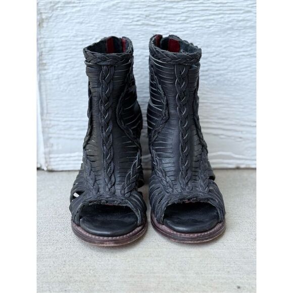 Freebird Washed Black Bela 100% Leather Cross Braided Ankle Western Boho Boots - Picture 4 of 14